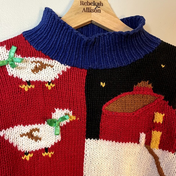 Vintage Duck & Barn Winter Christmas Holiday Knit Turtleneck Sweater Size Large - Picture 9 of 14